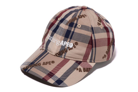 A BATHING APE LOGO CHECK PATTERN CAP