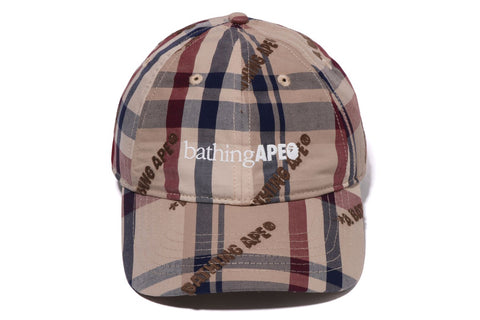 A BATHING APE LOGO CHECK PATTERN CAP