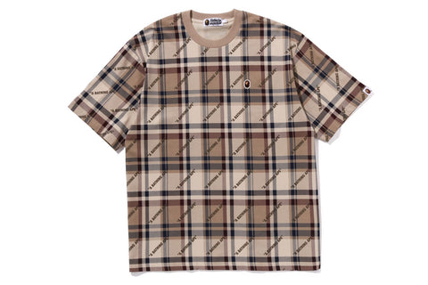 A BATHING APE LOGO CHECK PATTERN  TEE