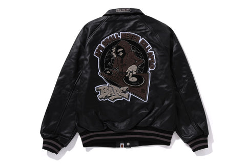 (B)APE LEATHER VARSITY JACKET