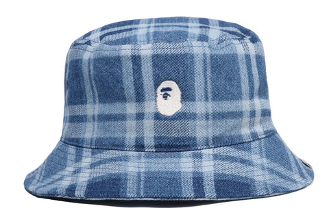 BAPE CHECK DENIM BUCKET HAT