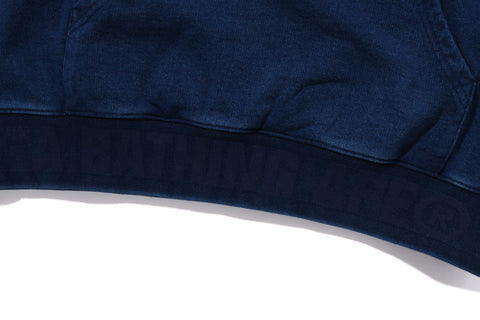 LOGO RIBBING INDIGO PULLOVER HOODIE