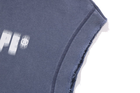 STUDDED GARMENT DYE LOGO SLEEVELESS PULLOVER HOODIE