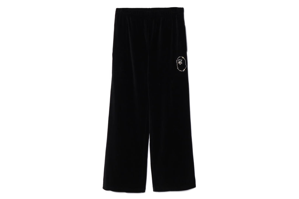 CRYSTAL STONE APE HEAD VELOUR WIDE PANTS