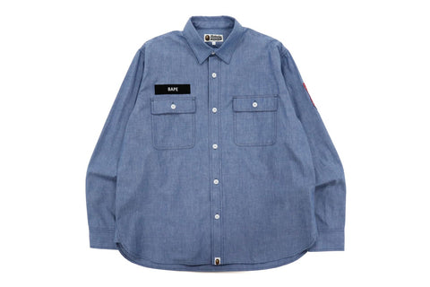MILITARY PATCH RELAXED FIT CHAMBRAY SHIRT
