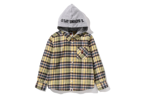 CHECK HOODIE LAYERED SHIRT