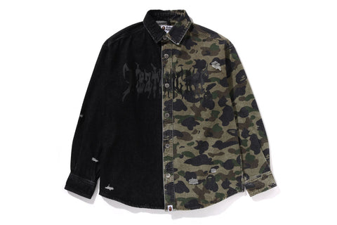 1ST CAMO BLOCKING DESTORYED HEAVY WASH LOGO LS SHIRT