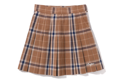 BAPE EMBROIDERY CHECK PLEATED SKIRT