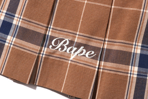 BAPE EMBROIDERY CHECK PLEATED SKIRT