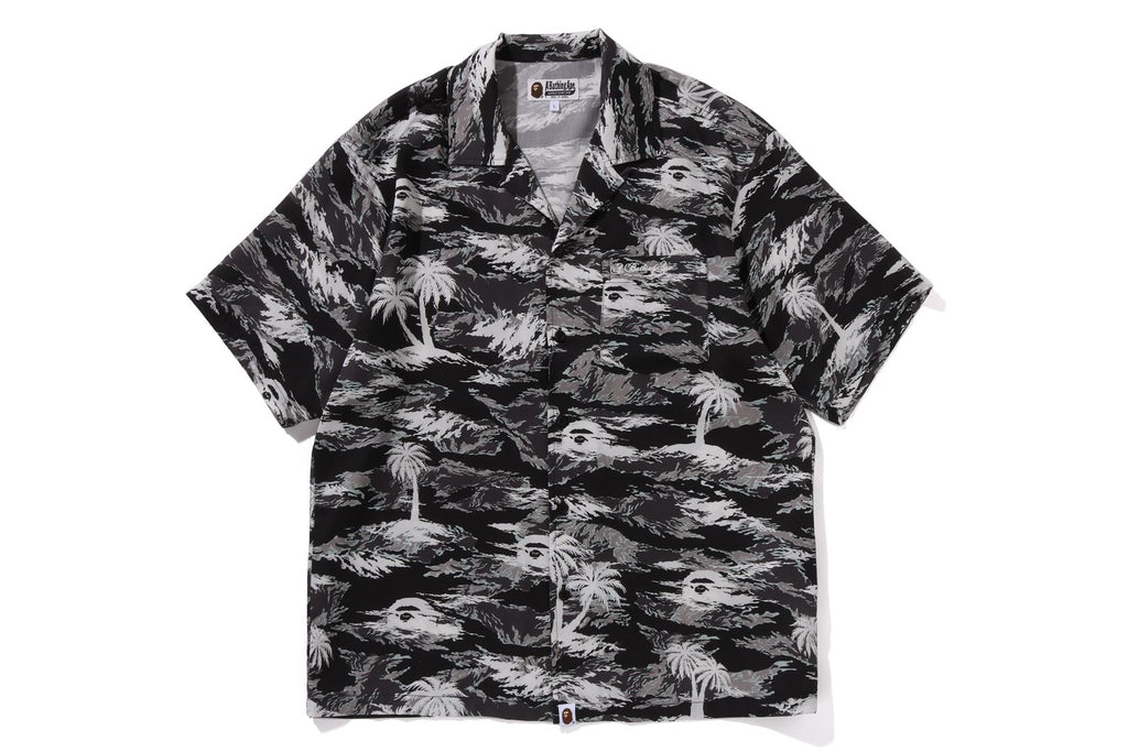 PALM TREE CAMO OPEN COLLAR POCKET SS SHIRT