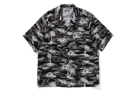 PALM TREE CAMO OPEN COLLAR POCKET SS SHIRT