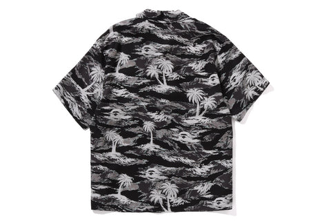 PALM TREE CAMO OPEN COLLAR POCKET SS SHIRT