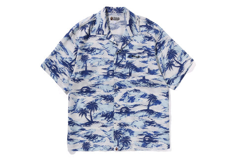 PALM TREE CAMO OPEN COLLAR POCKET SS SHIRT
