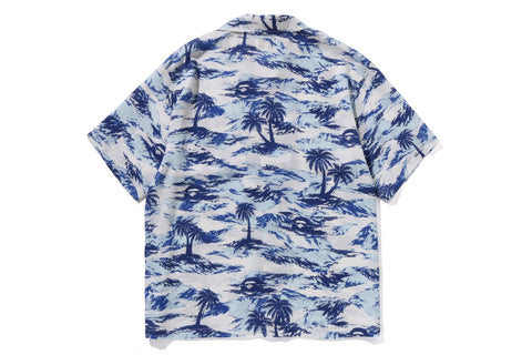 PALM TREE CAMO OPEN COLLAR POCKET SS SHIRT