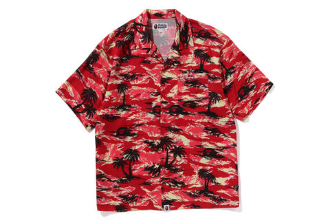 PALM TREE CAMO OPEN COLLAR POCKET SS SHIRT