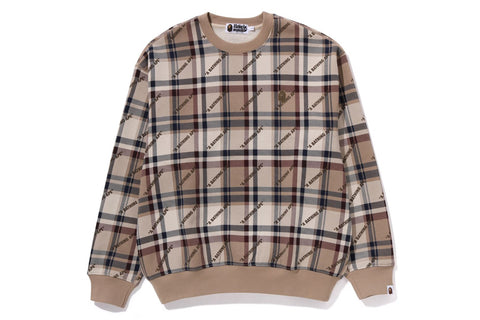 A BATHING APE LOGO CHECK PATTERN CREWNECK