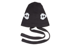 INTARSIA TIE FRONT KNITTED HOOD